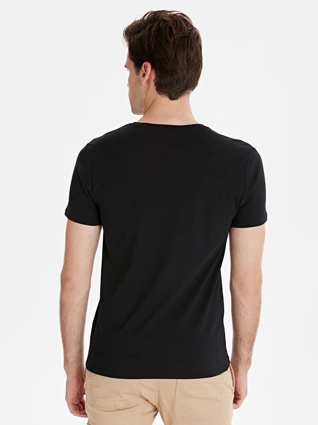 Siyah Bisiklet Yaka Penye Erkek Tişört-2