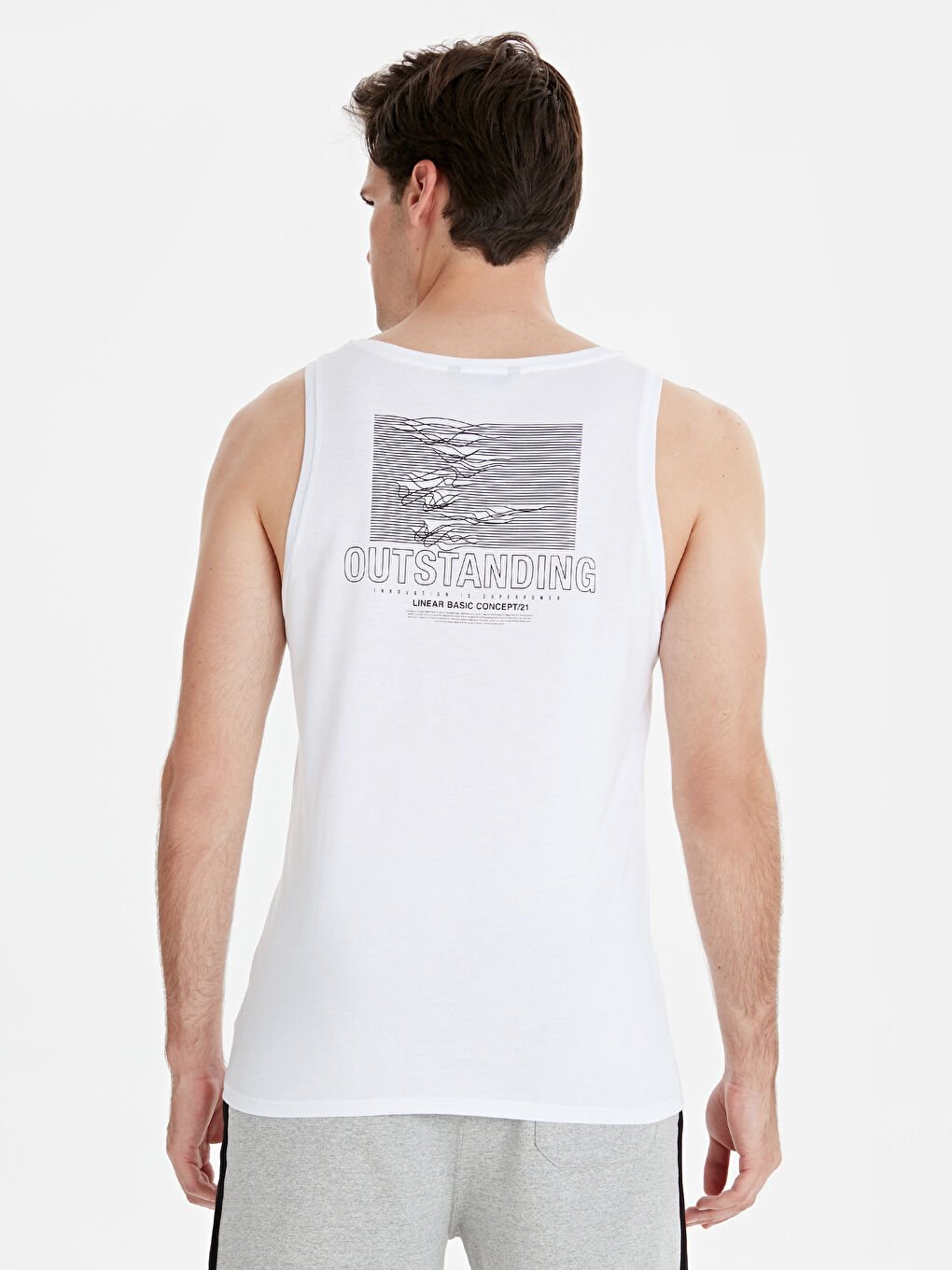 Beyaz Bisiklet Yaka Penye Erkek Kolsuz Tişört-1