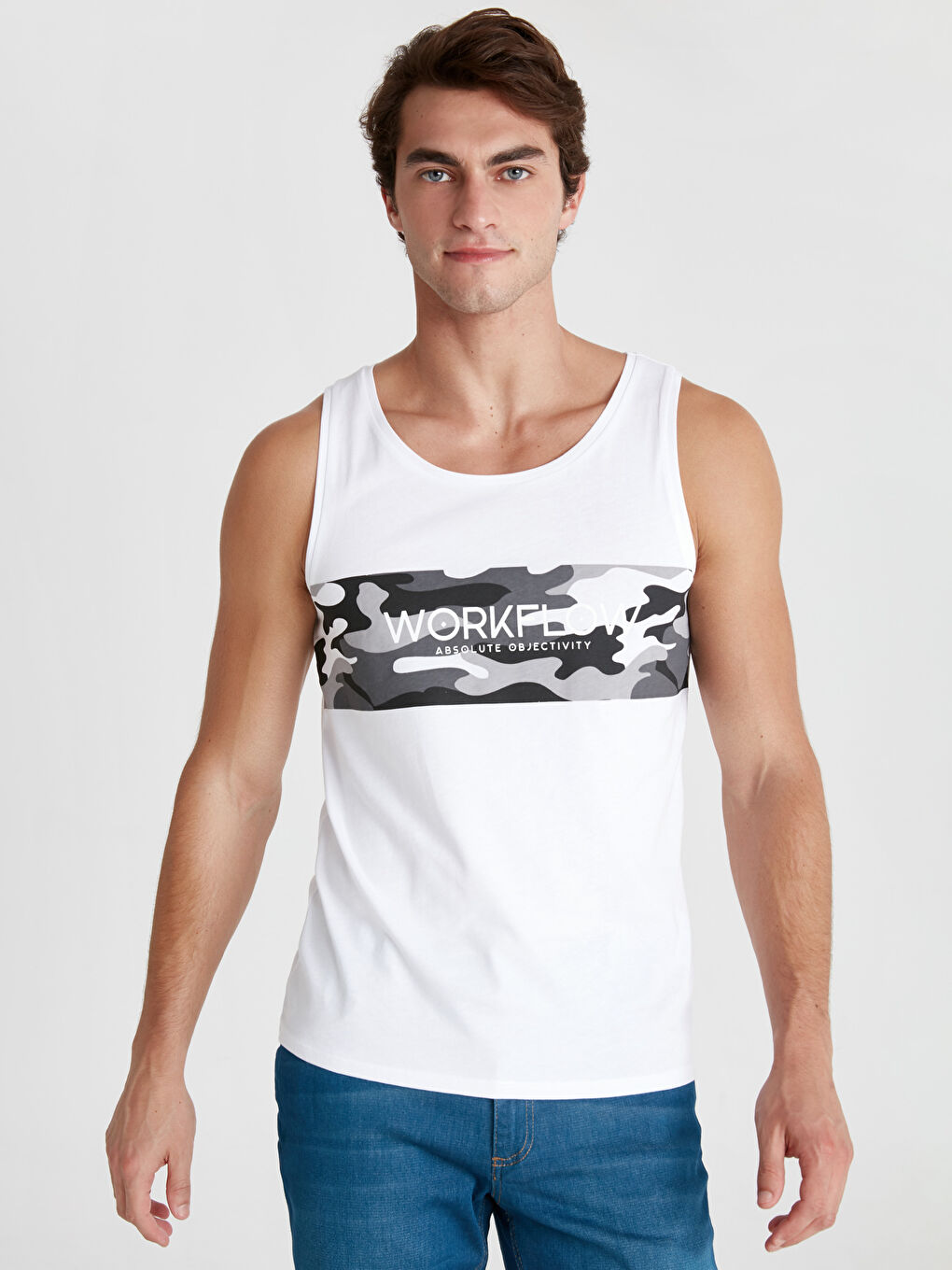 Beyaz Penye Erkek Kolsuz Tişört