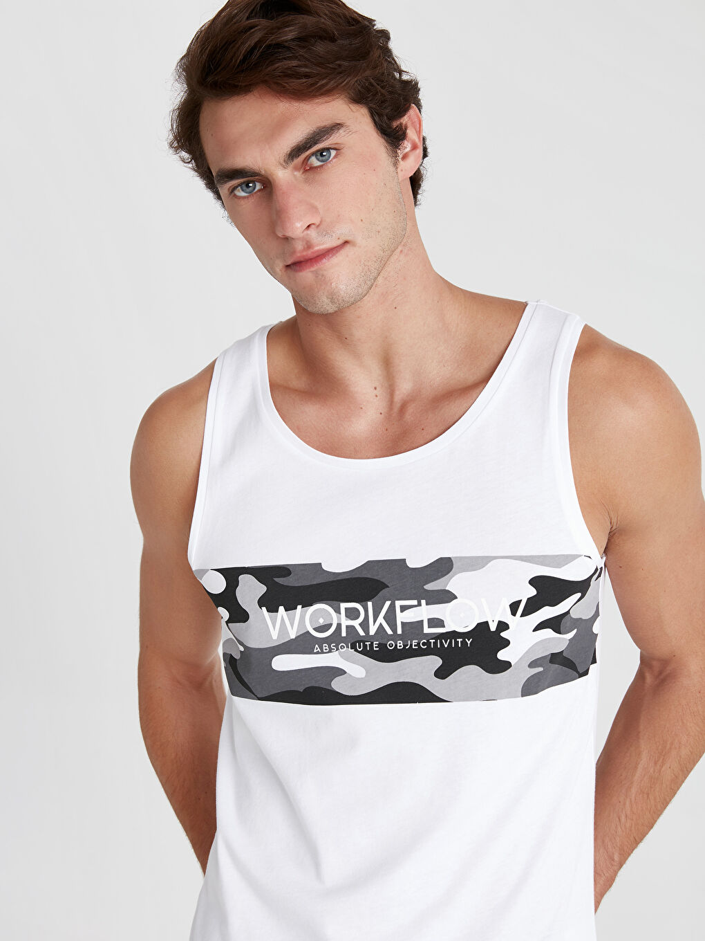 Beyaz Penye Erkek Kolsuz Tişört-2