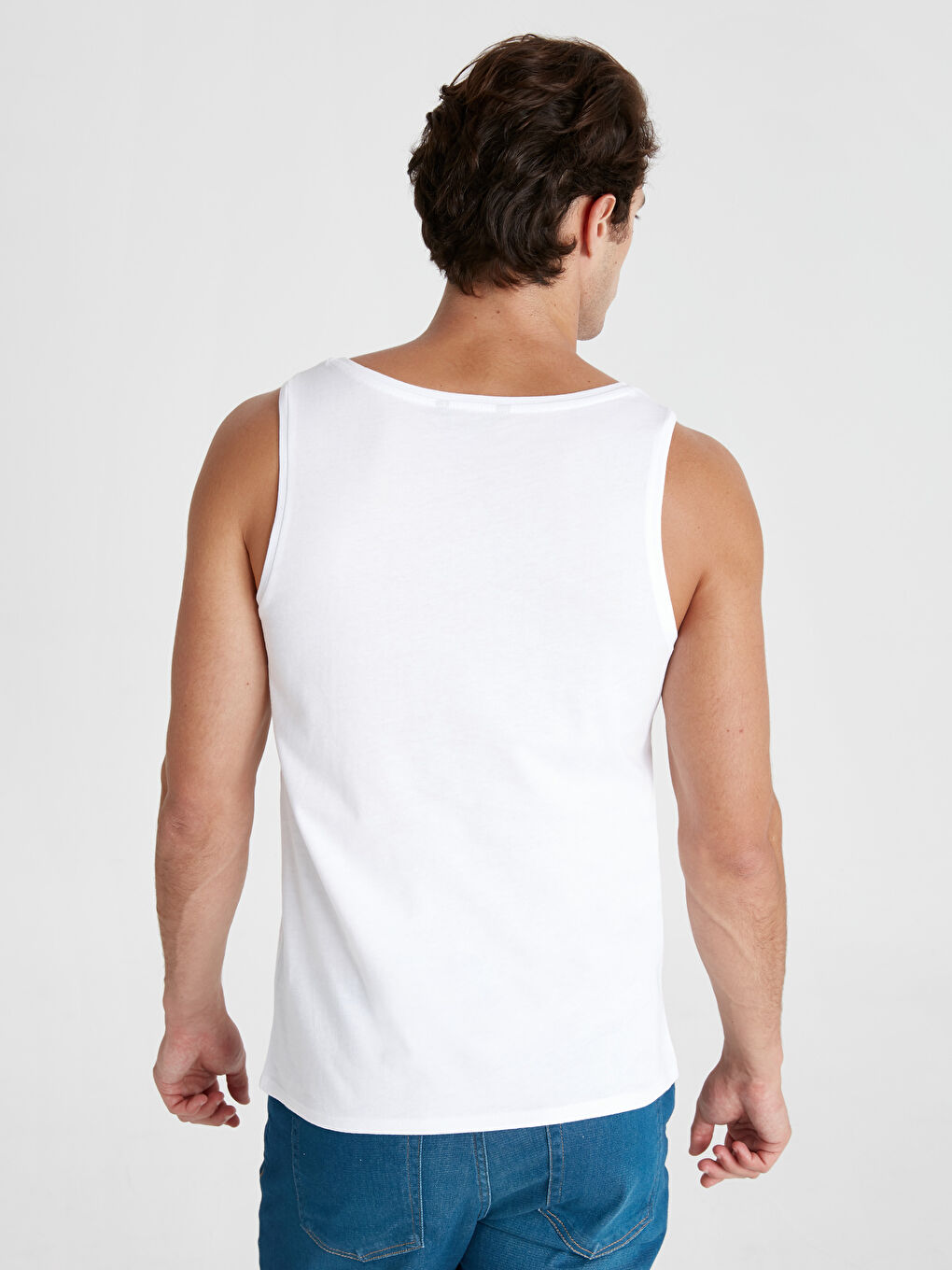 Beyaz Penye Erkek Kolsuz Tişört-3