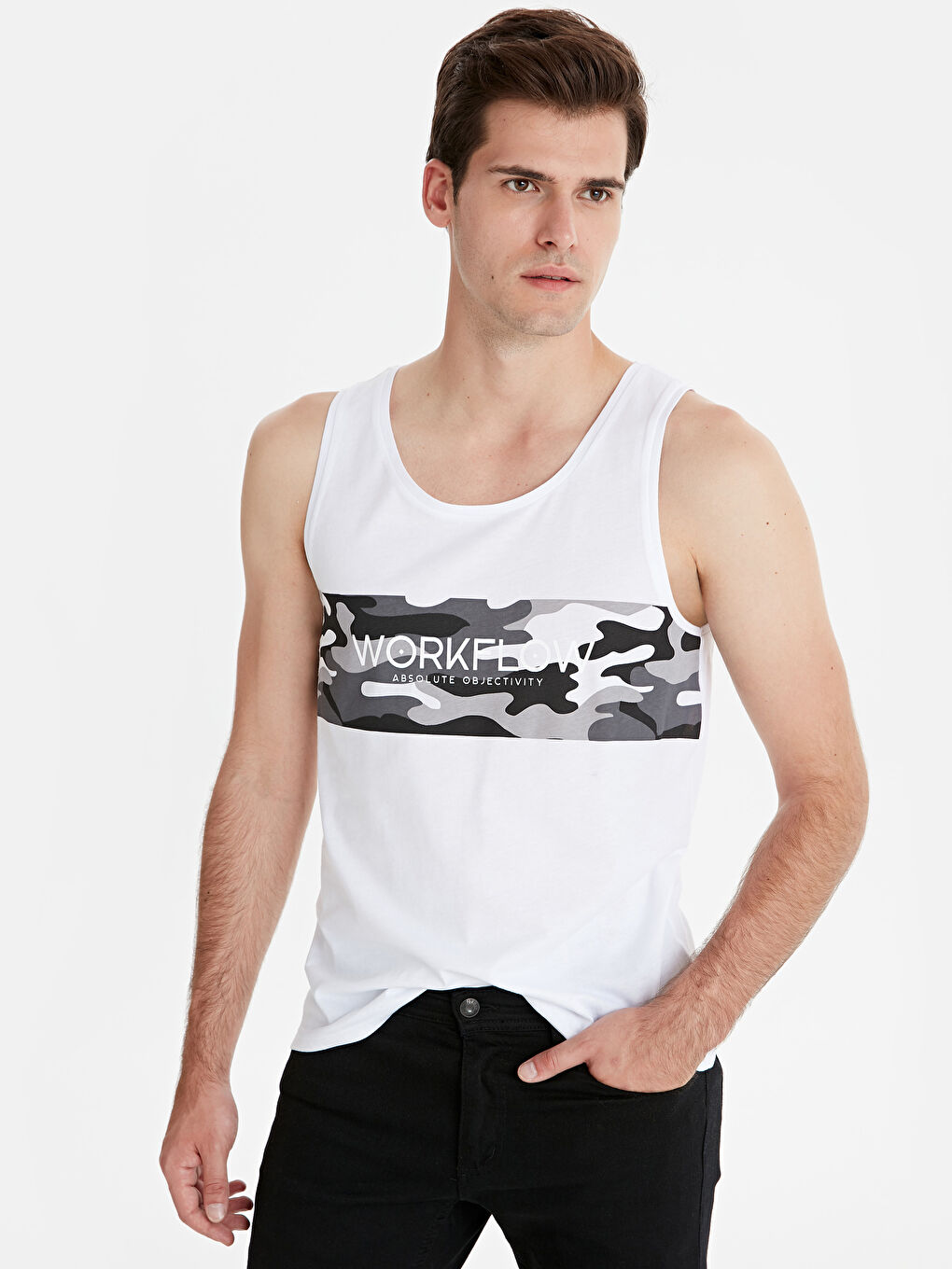 Beyaz Penye Erkek Kolsuz Tişört