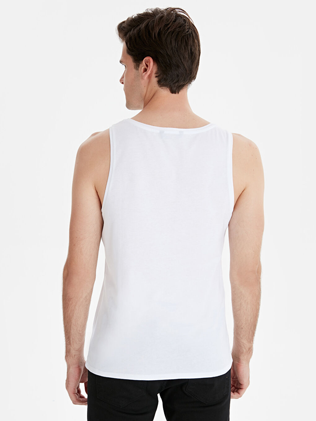 Beyaz Penye Erkek Kolsuz Tişört-1