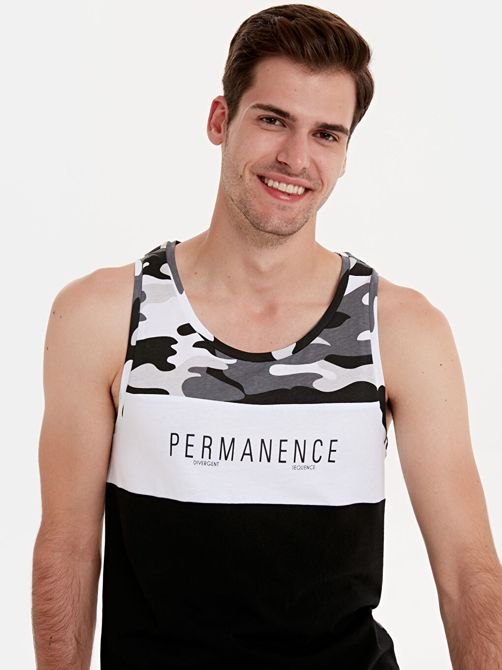 Siyah Bisiklet Yaka Penye Erkek Kolsuz Tişört-1