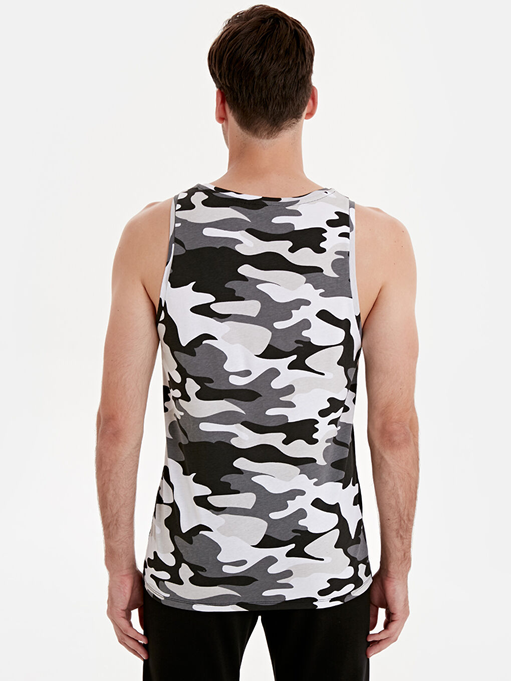 Siyah Bisiklet Yaka Penye Erkek Kolsuz Tişört-2