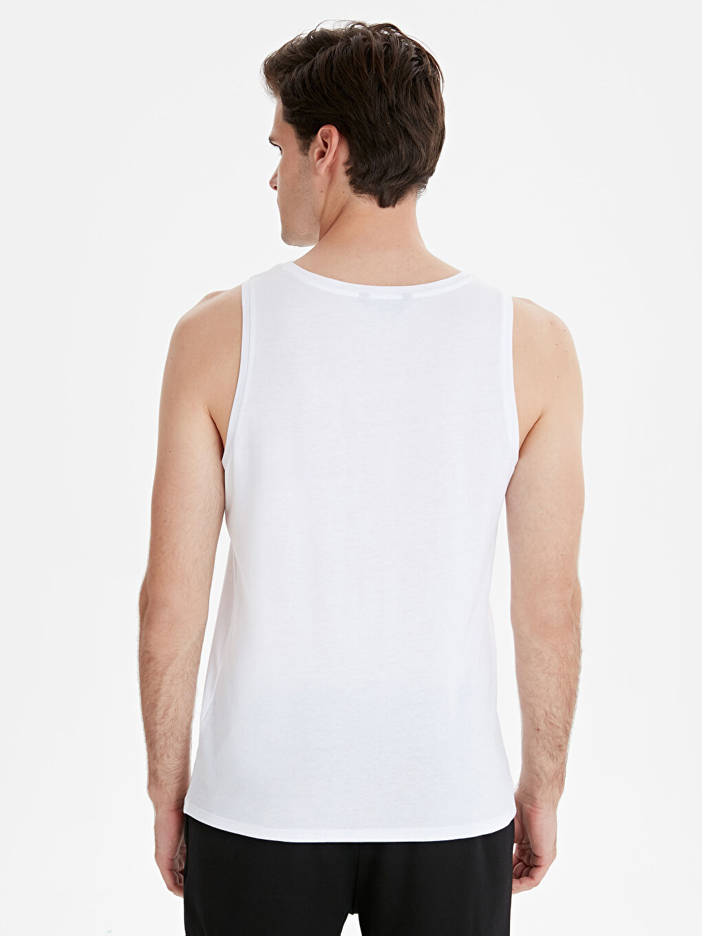 Beyaz Penye Erkek Kolsuz Tişört-1