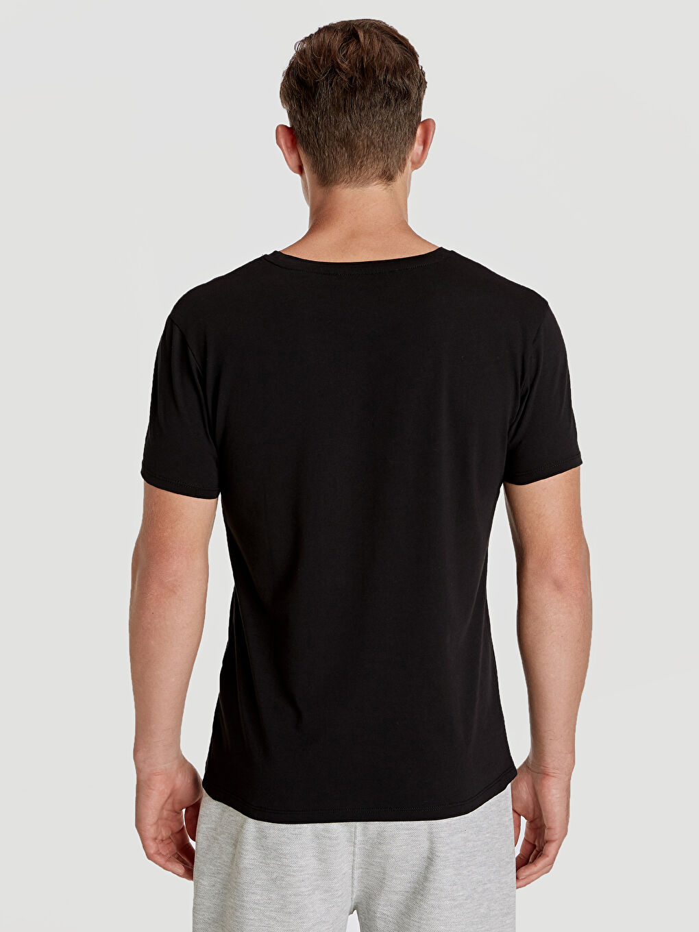 Siyah Bisiklet Yaka Penye Erkek Tişört-2