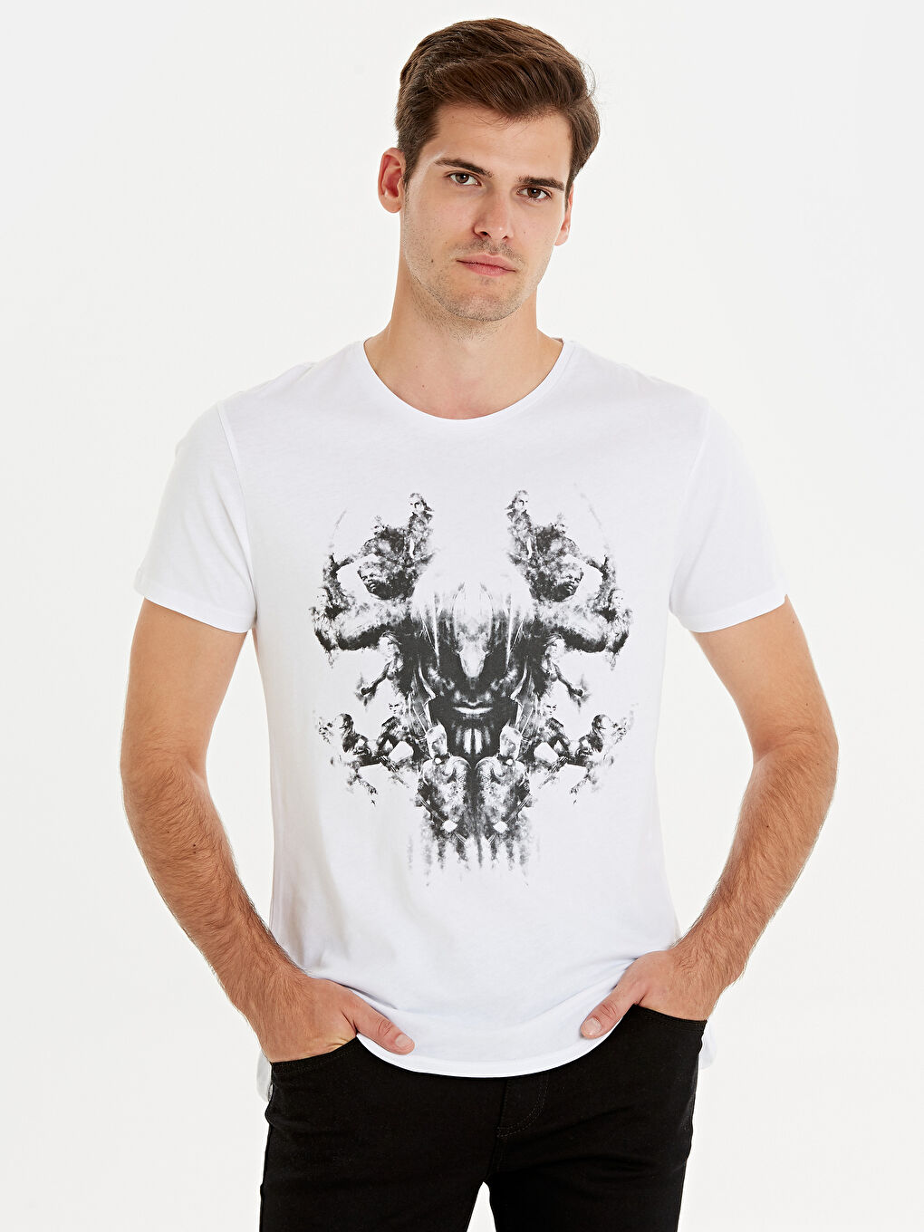 Beyaz Bisiklet Yaka Penye Erkek Tişört