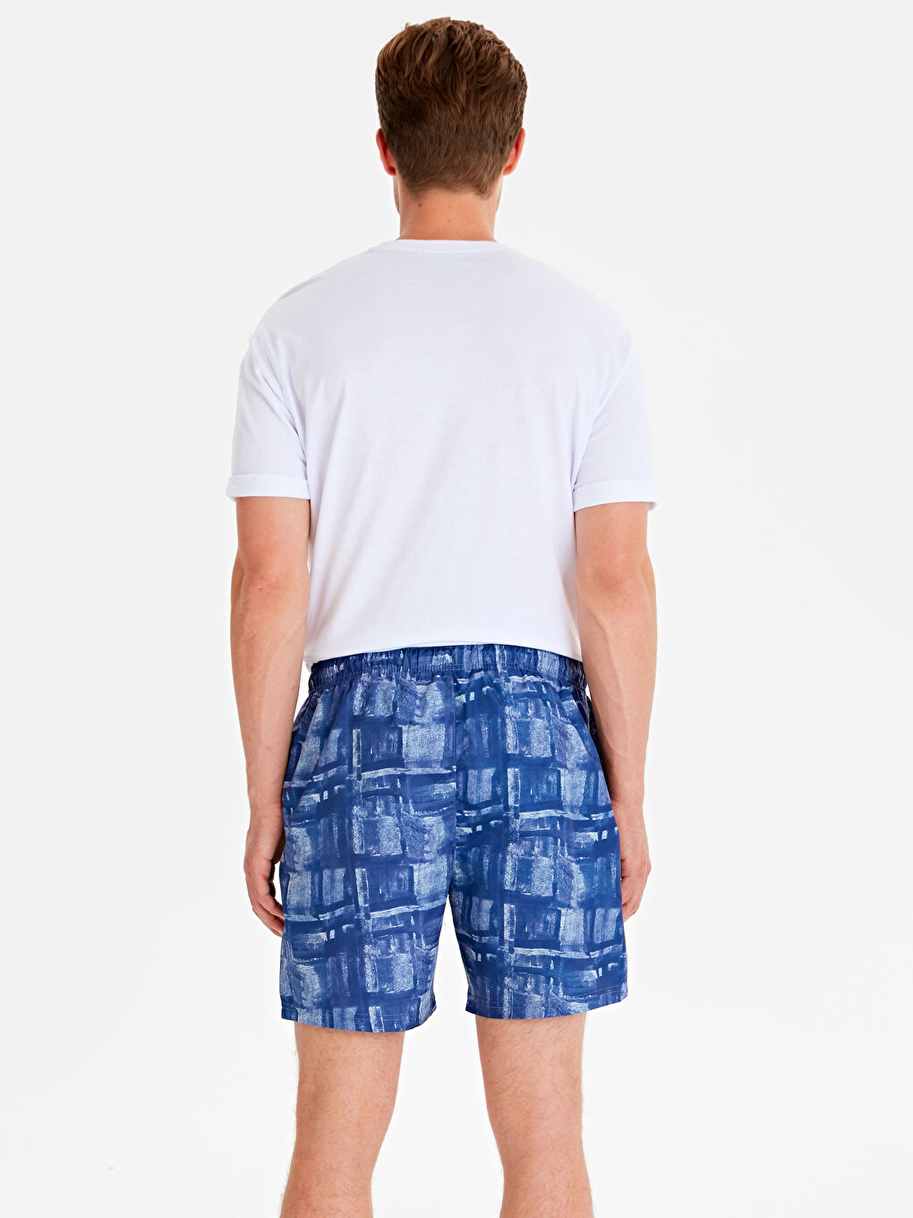 Lacivert Diz Hizası Baskılı Deniz Şort-1