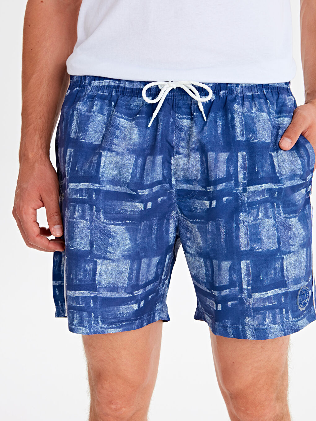 Lacivert Diz Hizası Baskılı Deniz Şort-2