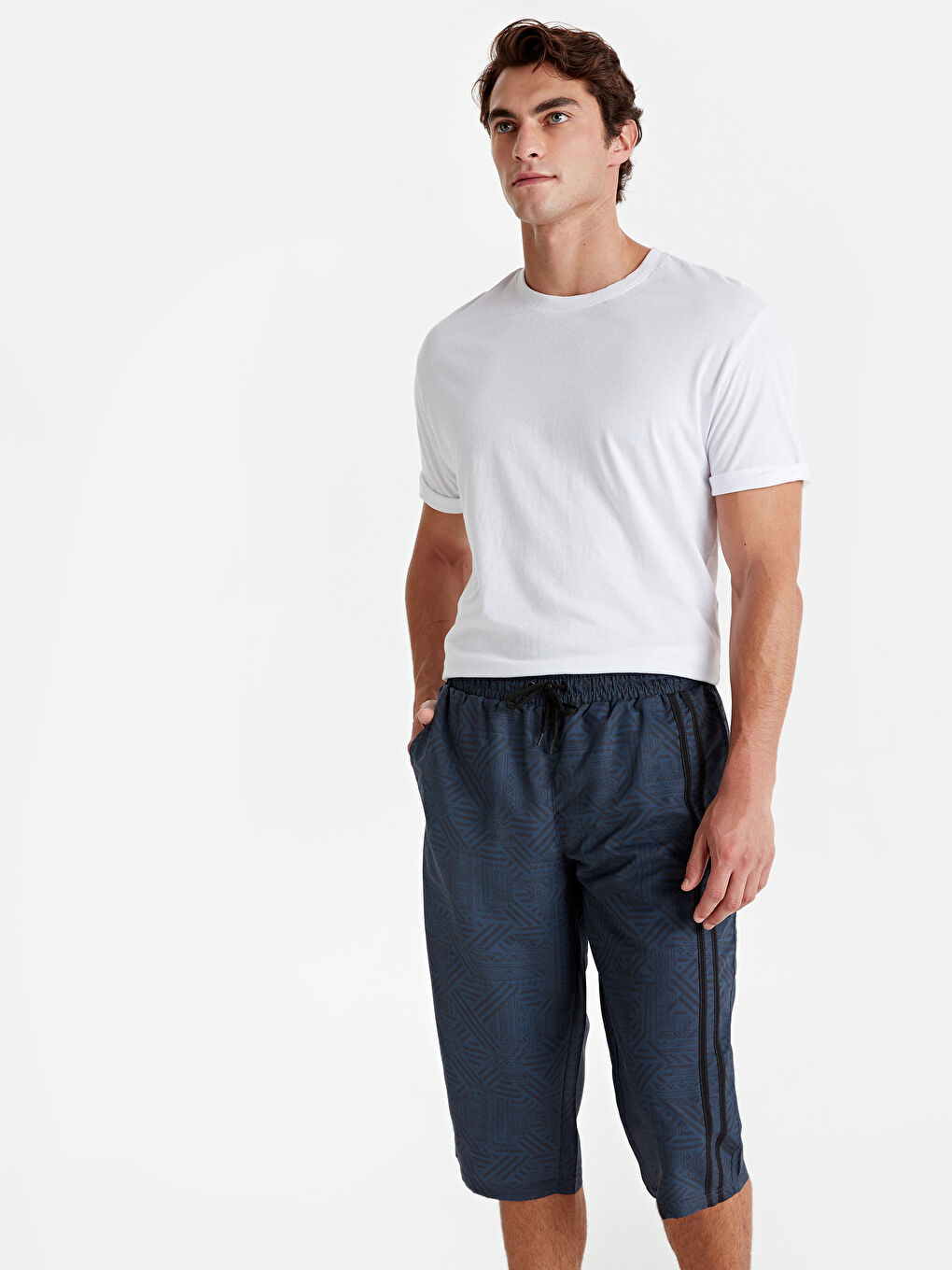 Antrasit Diz Hizası Baskılı Deniz Şort