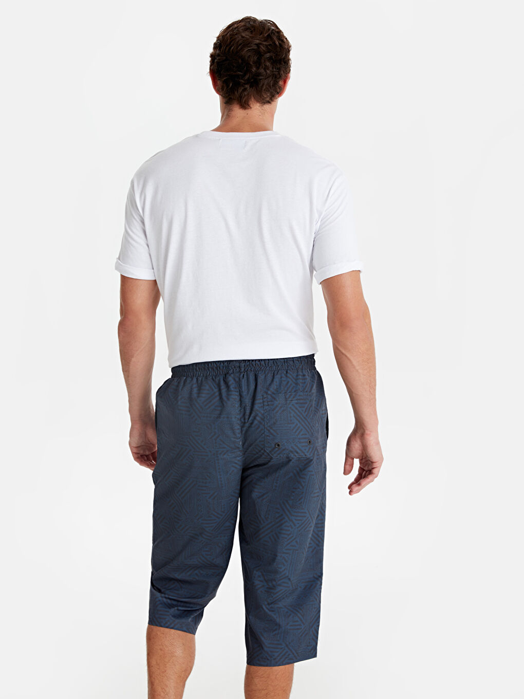 Antrasit Diz Hizası Baskılı Deniz Şort-1