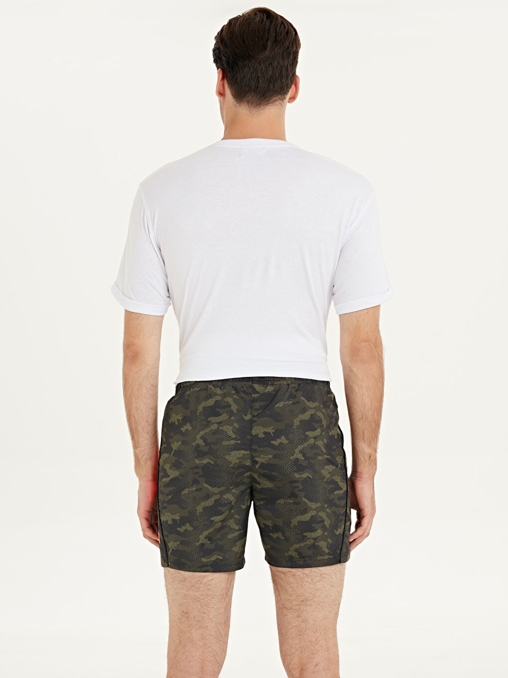 Haki Diz Hizası Boy Desenli Erkek Deniz Şortu-1