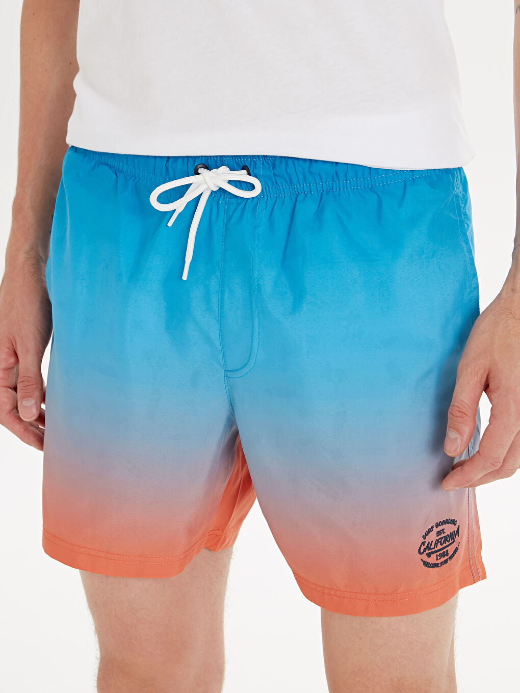 Mavi Diz Hizası Baskılı Deniz Şort-2