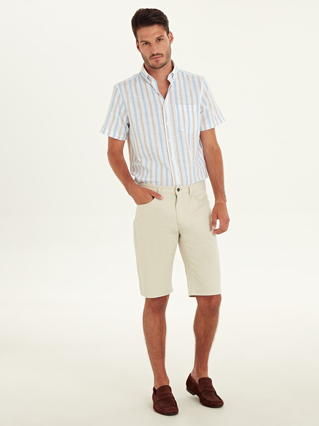 Bej Poplin Erkek Gömlek-2