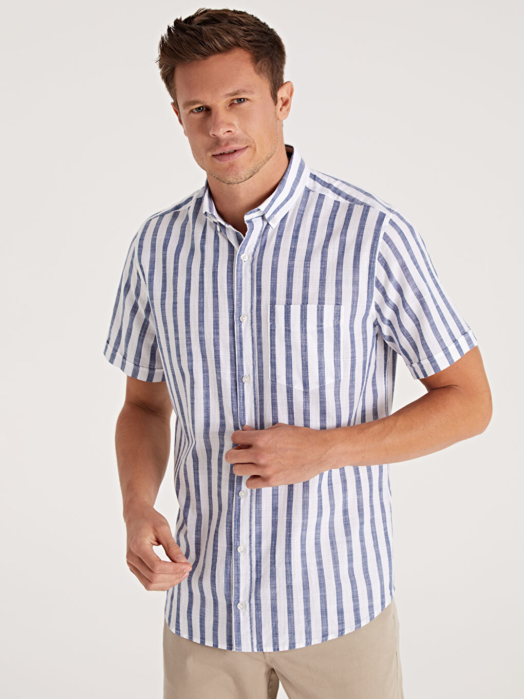 Lacivert Regular Fit Kısa Kollu Poplin Erkek Gömlek