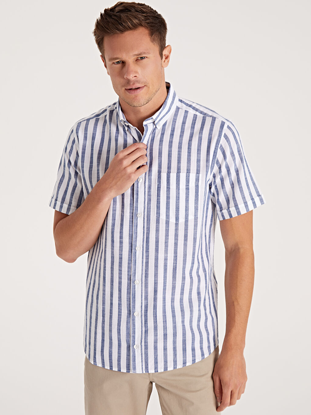 Lacivert Regular Fit Kısa Kollu Poplin Erkek Gömlek-2