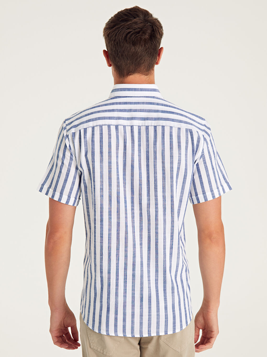 Lacivert Regular Fit Kısa Kollu Poplin Erkek Gömlek-3