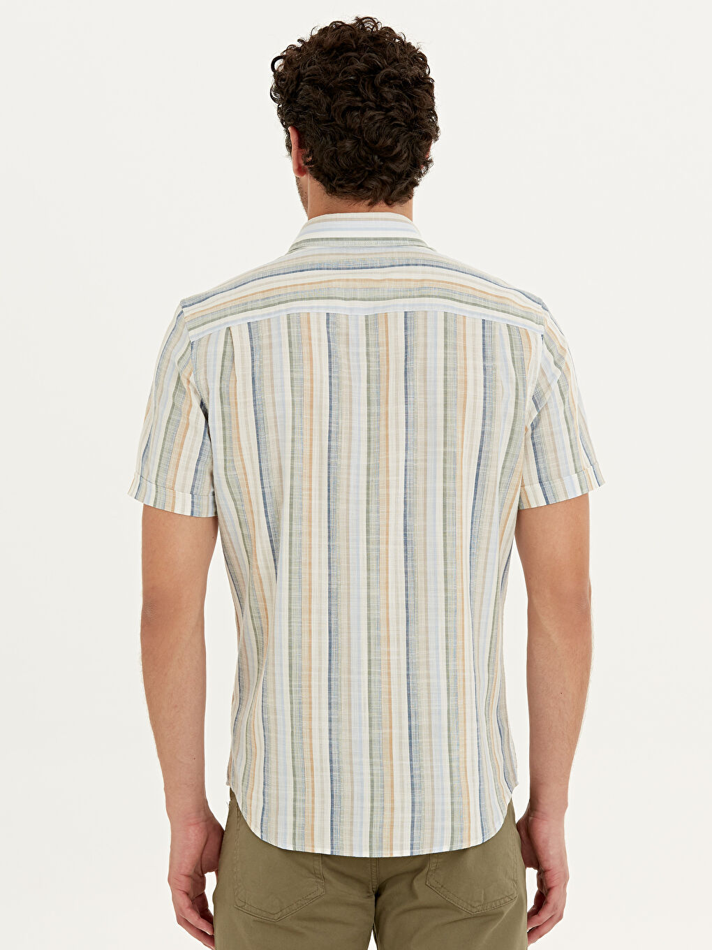 Bej Regular Fit Kısa Kollu Poplin Erkek Gömlek-1