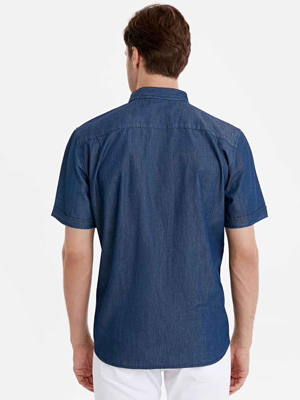 İndigo Regular Fit Kısa Kollu Erkek Jean Gömlek-2