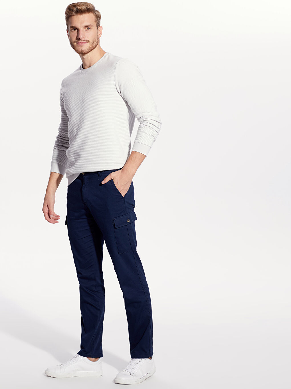 Lacivert Standart Kalıp Armürlü Erkek Pantolon