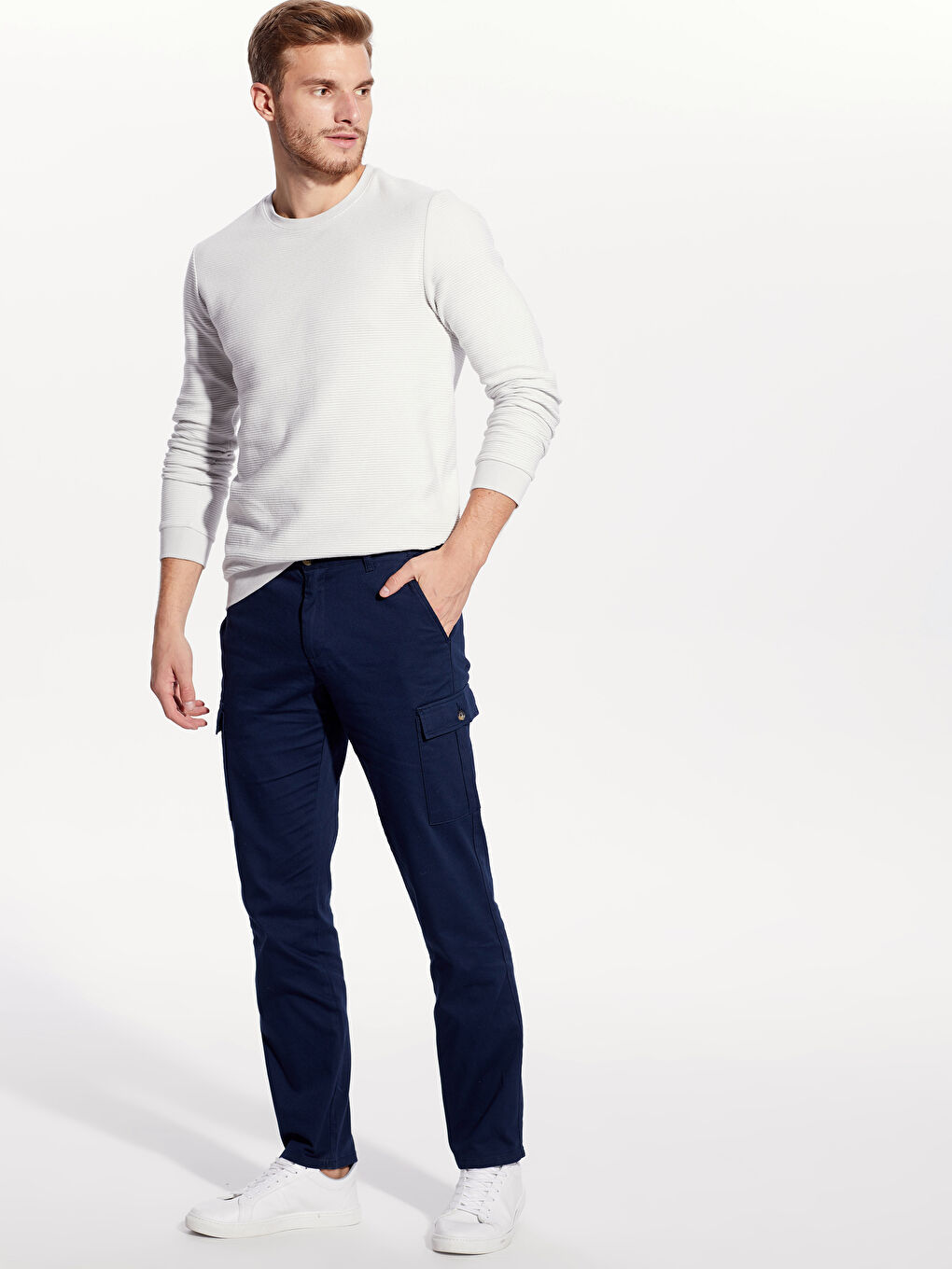 Lacivert Standart Kalıp Armürlü Erkek Pantolon-1