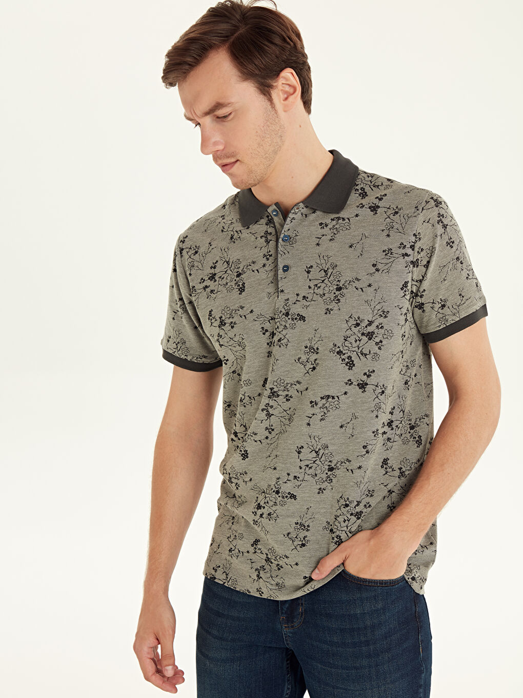 Antrasit Polo Yaka Kısa Kollu Erkek Tişört