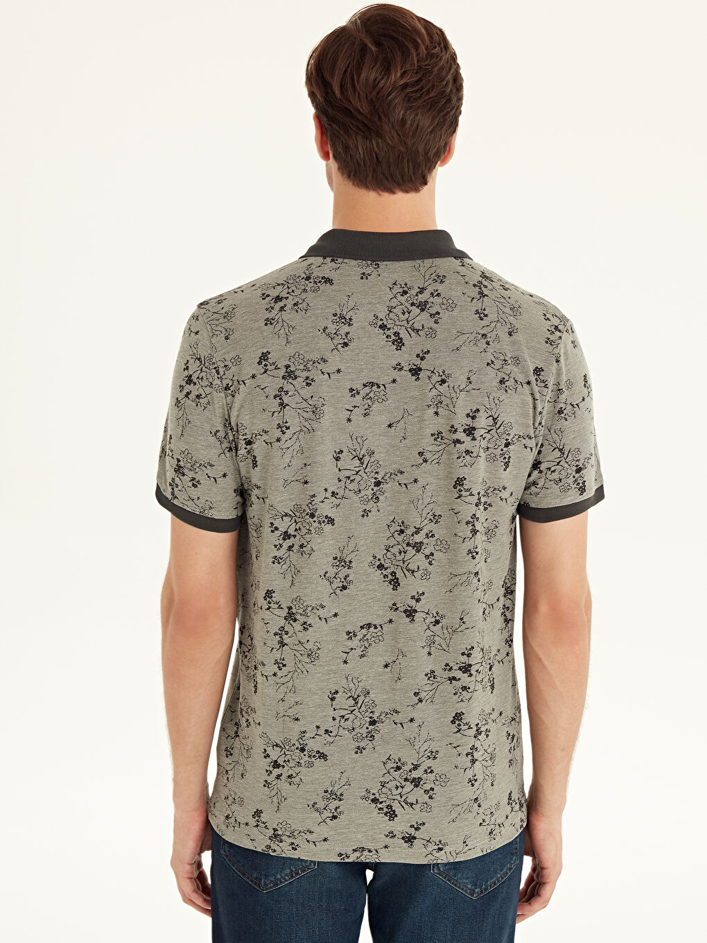 Antrasit Polo Yaka Kısa Kollu Erkek Tişört-2