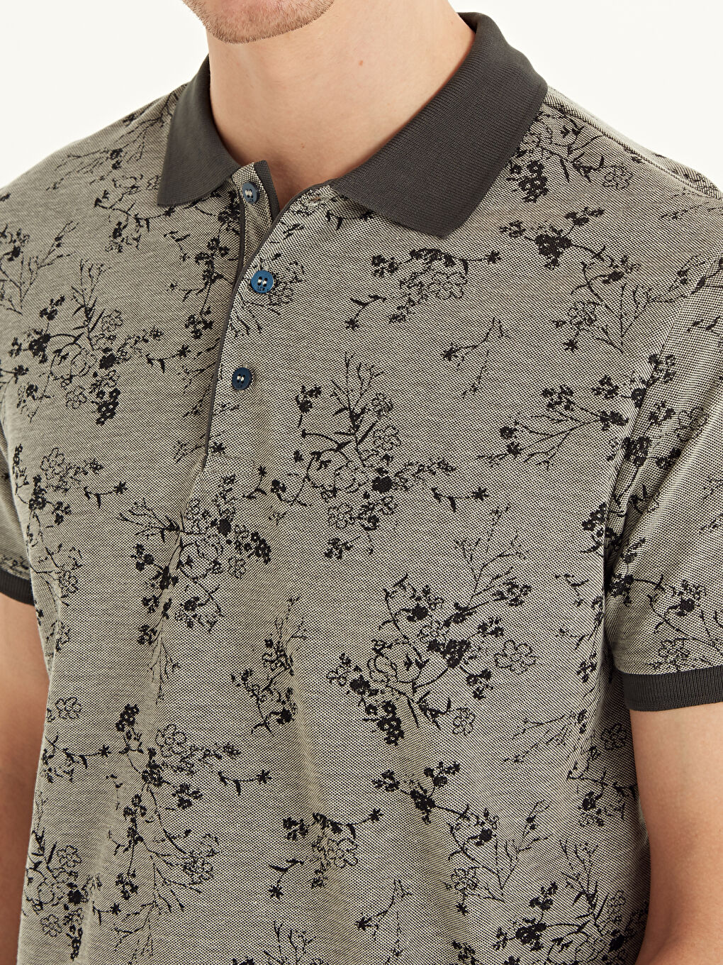 Antrasit Polo Yaka Kısa Kollu Erkek Tişört-3