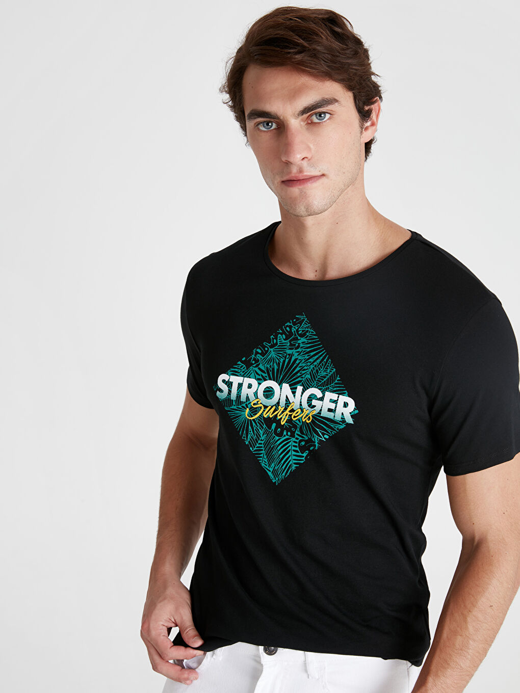 Siyah Bisiklet Yaka Penye Erkek Tişört