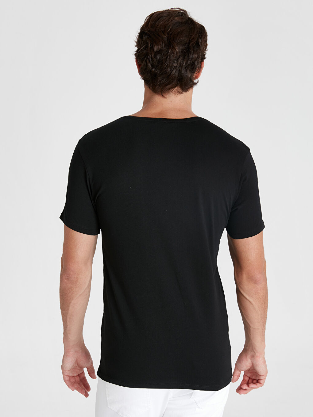 Siyah Bisiklet Yaka Penye Erkek Tişört-2