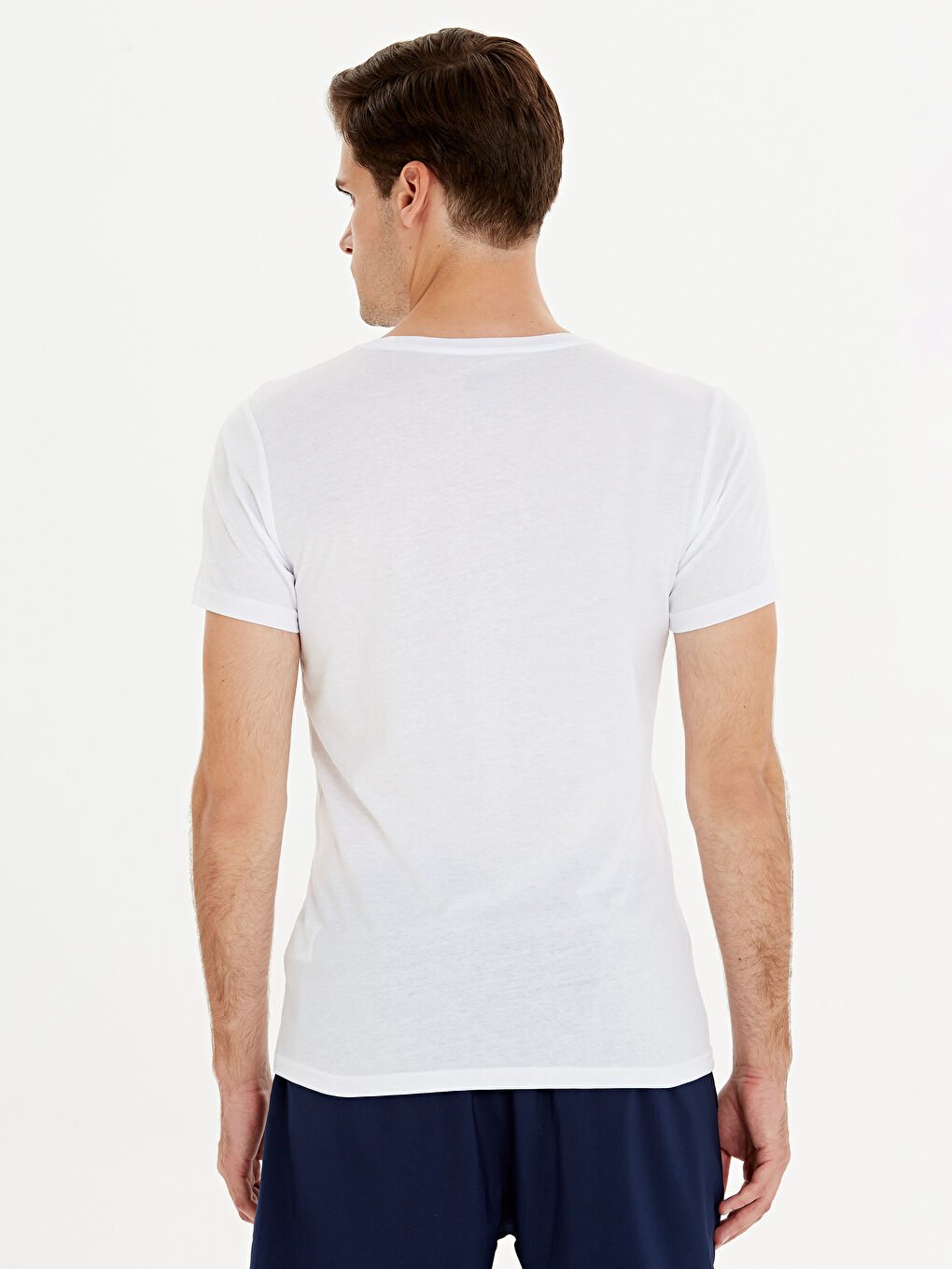 Beyaz Bisiklet Yaka Penye Erkek Tişört-1