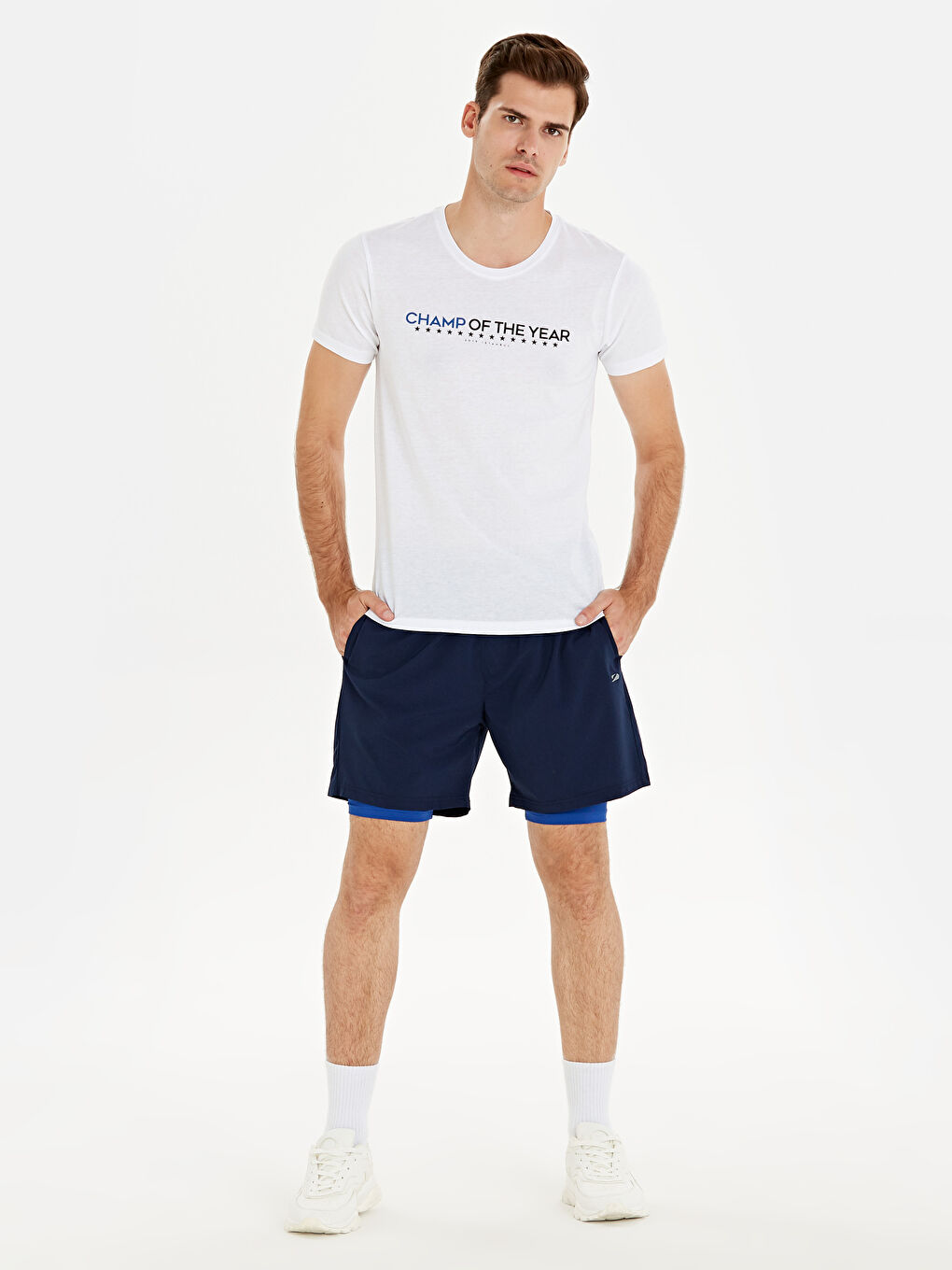 Beyaz Bisiklet Yaka Penye Erkek Tişört-2