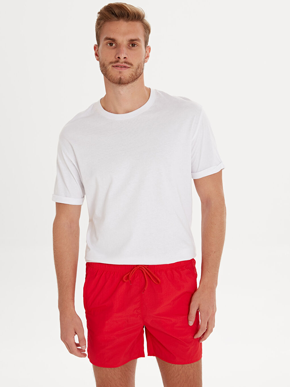 Kırmızı Kısa Boy Basic Erkek Deniz Şortu