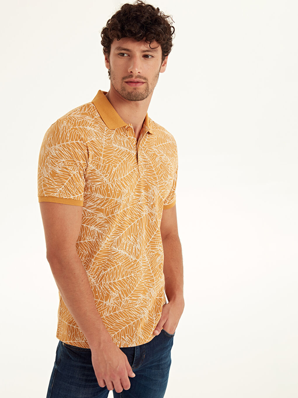 Sarı Polo Yaka Kısa Kollu Pike Erkek Tişört-1