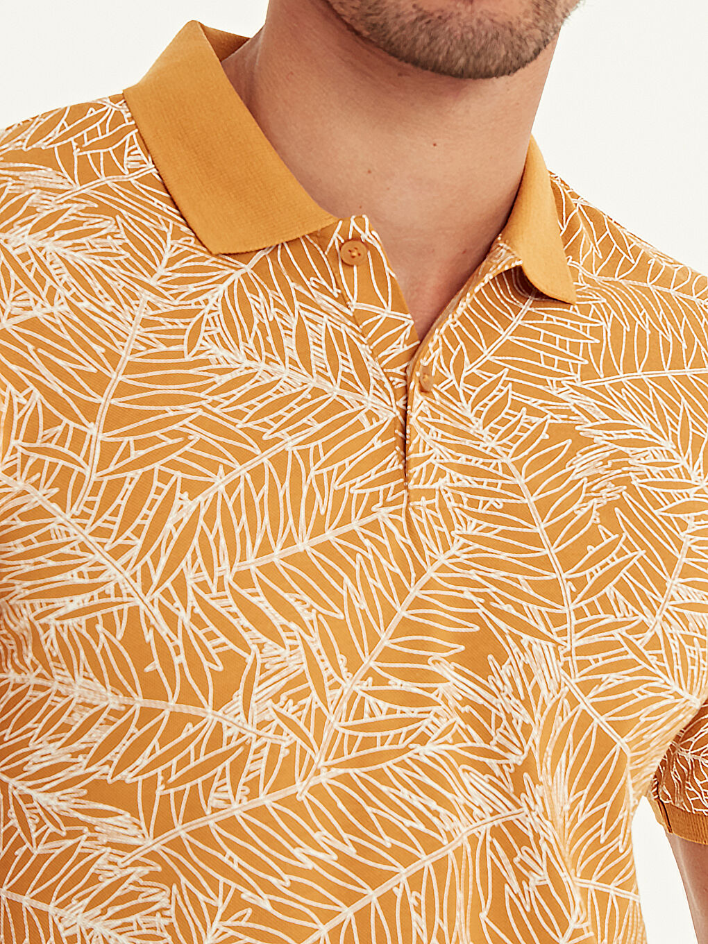 Sarı Polo Yaka Kısa Kollu Pike Erkek Tişört-3