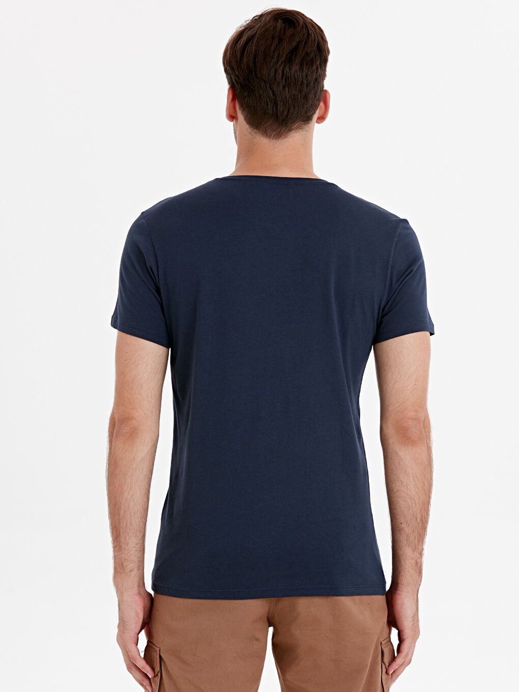 Lacivert Bisiklet Yaka Penye Erkek Tişört-1