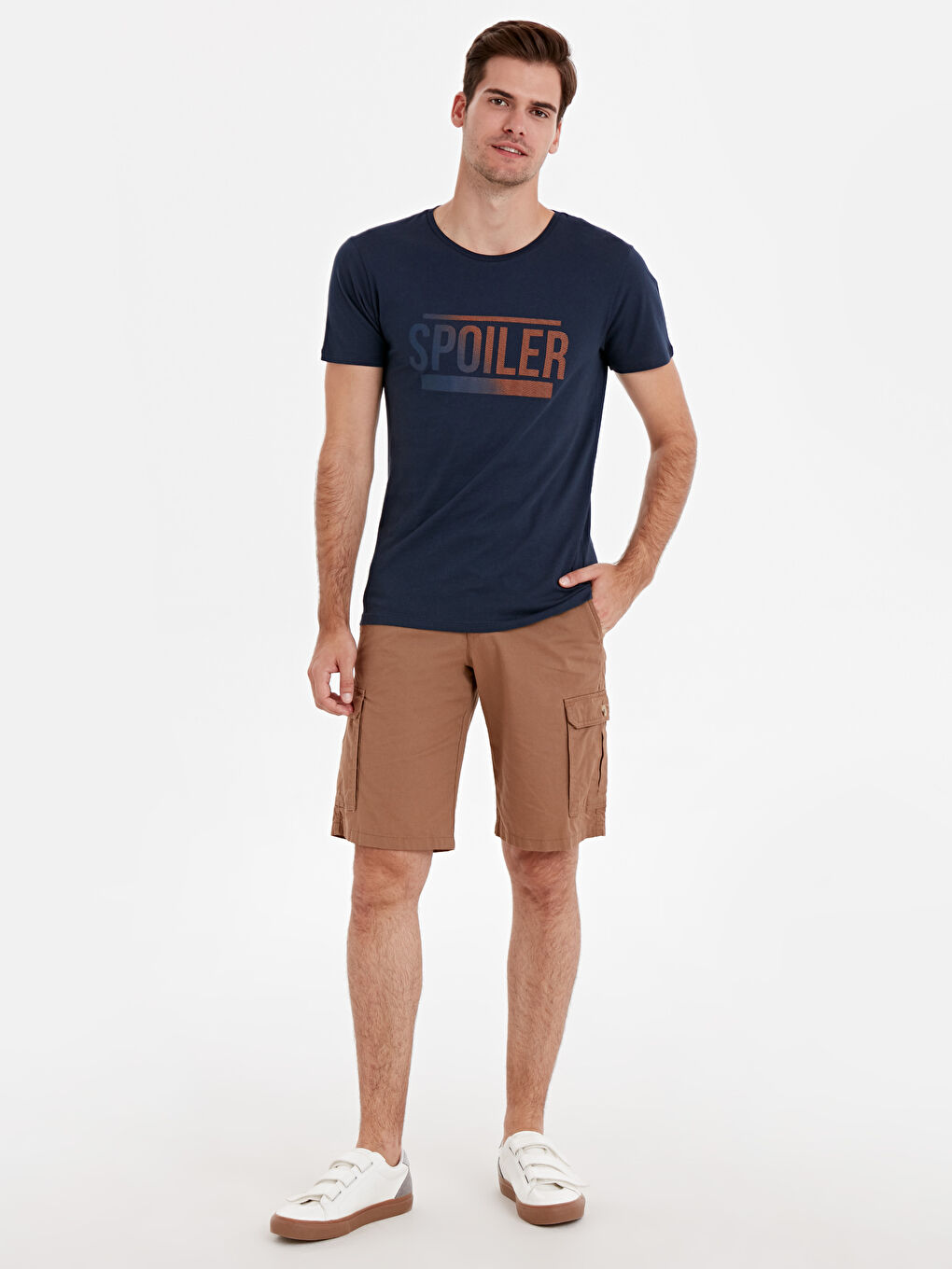 Lacivert Bisiklet Yaka Penye Erkek Tişört-2