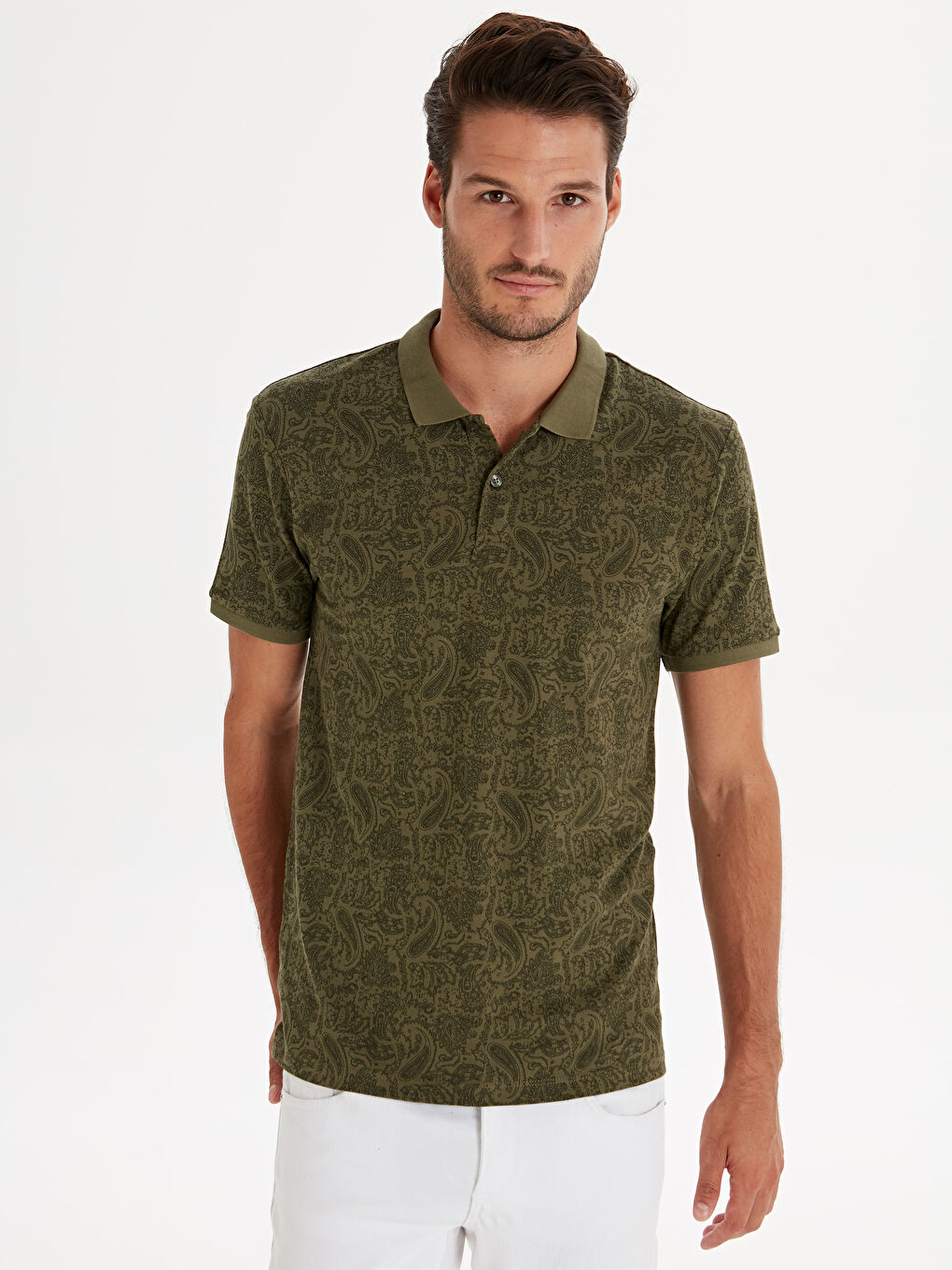 Haki Polo Yaka Kısa Kollu Pike Erkek Tişört