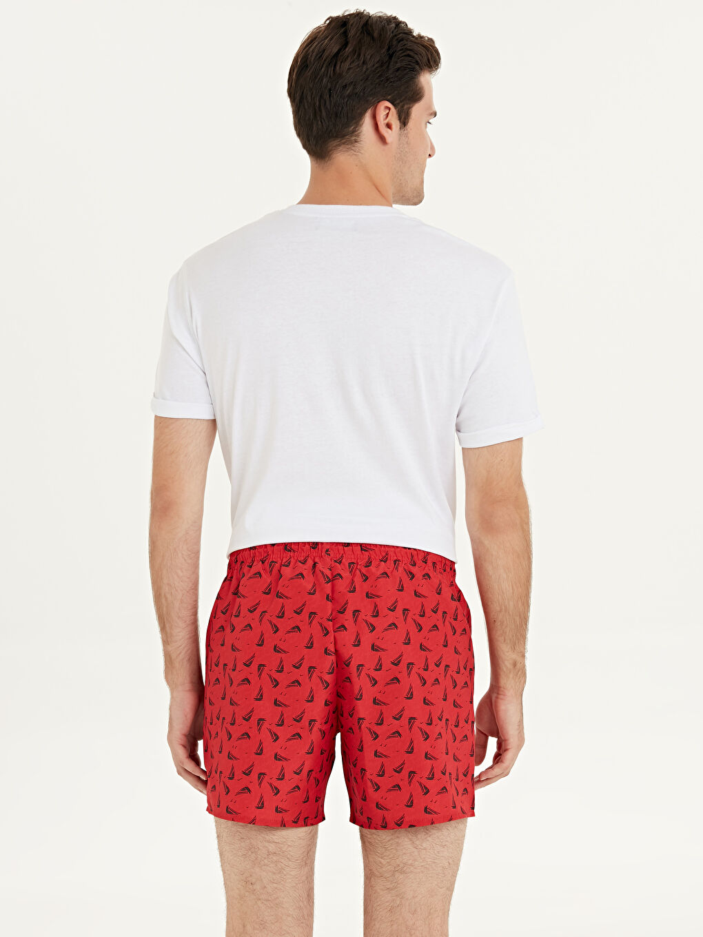 Kırmızı Kısa Boy Baskılı Erkek Deniz Şortu-1