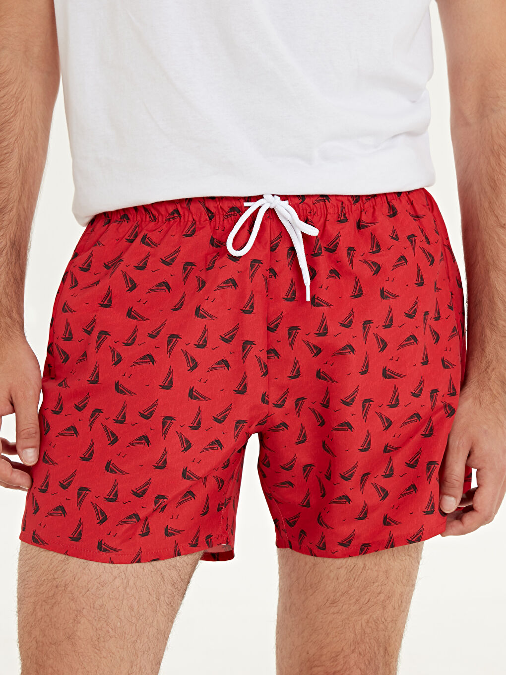 Kırmızı Kısa Boy Baskılı Erkek Deniz Şortu-2