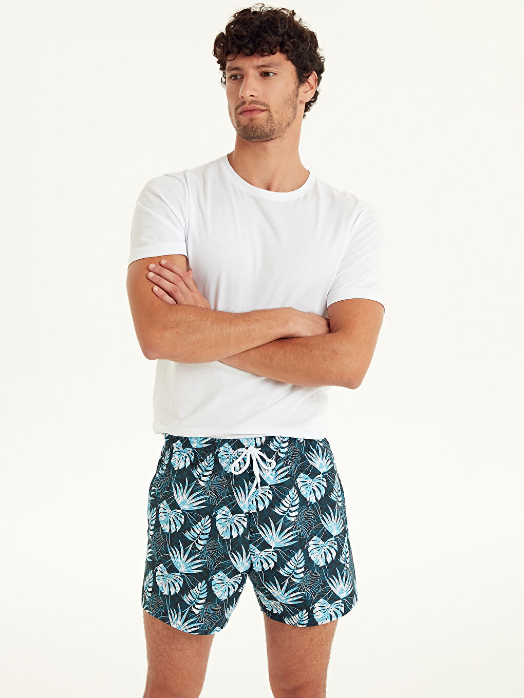Mavi Kısa Boy Baskılı Erkek Deniz Şortu