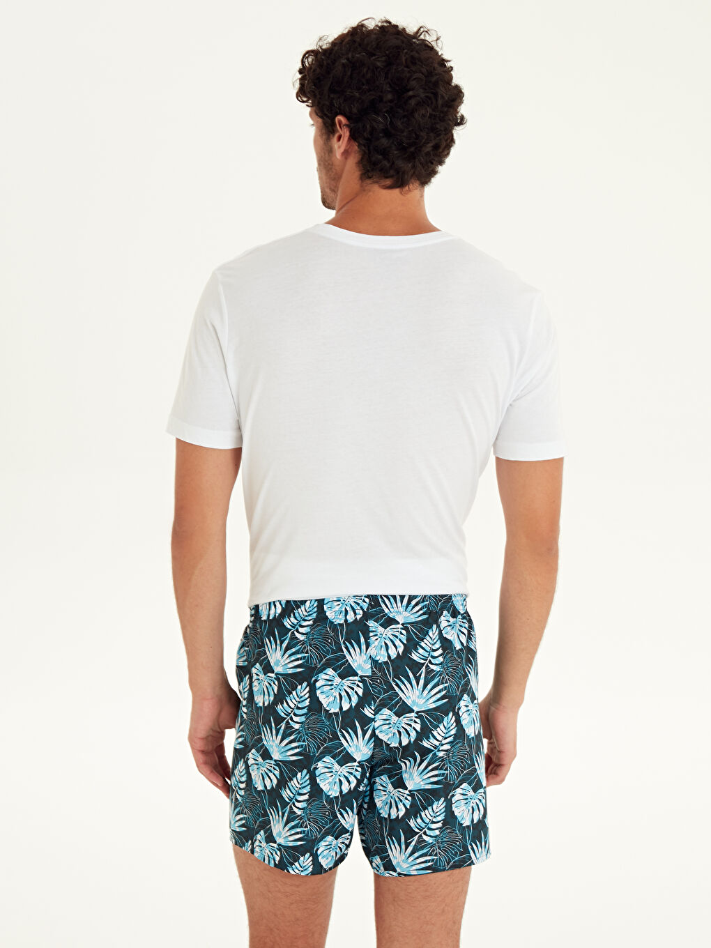 Mavi Kısa Boy Baskılı Erkek Deniz Şortu-1