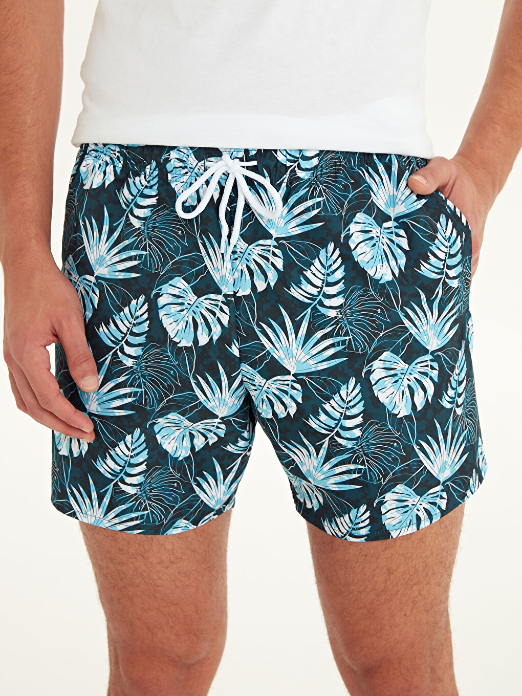 Mavi Kısa Boy Baskılı Erkek Deniz Şortu-2