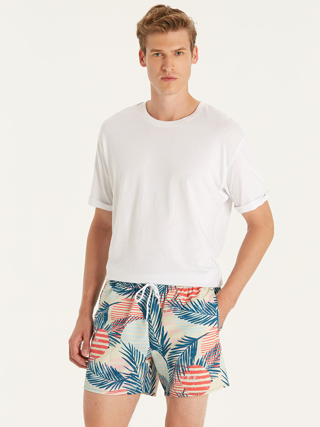 Yeşil Kısa Boy Baskılı Erkek Deniz Şortu