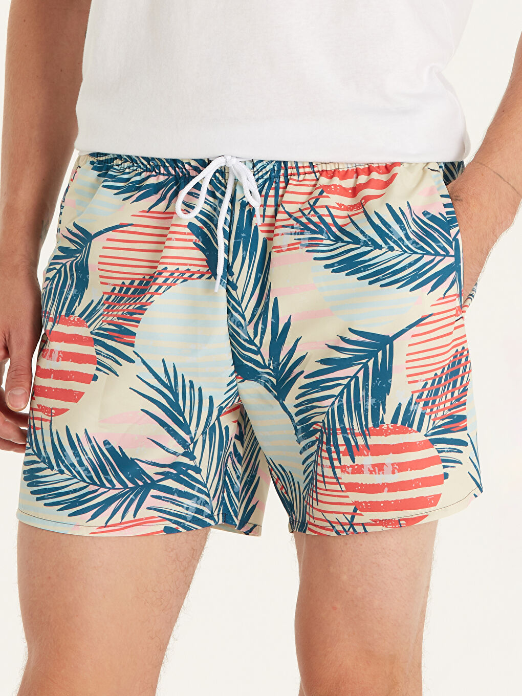 Yeşil Kısa Boy Baskılı Erkek Deniz Şortu-2