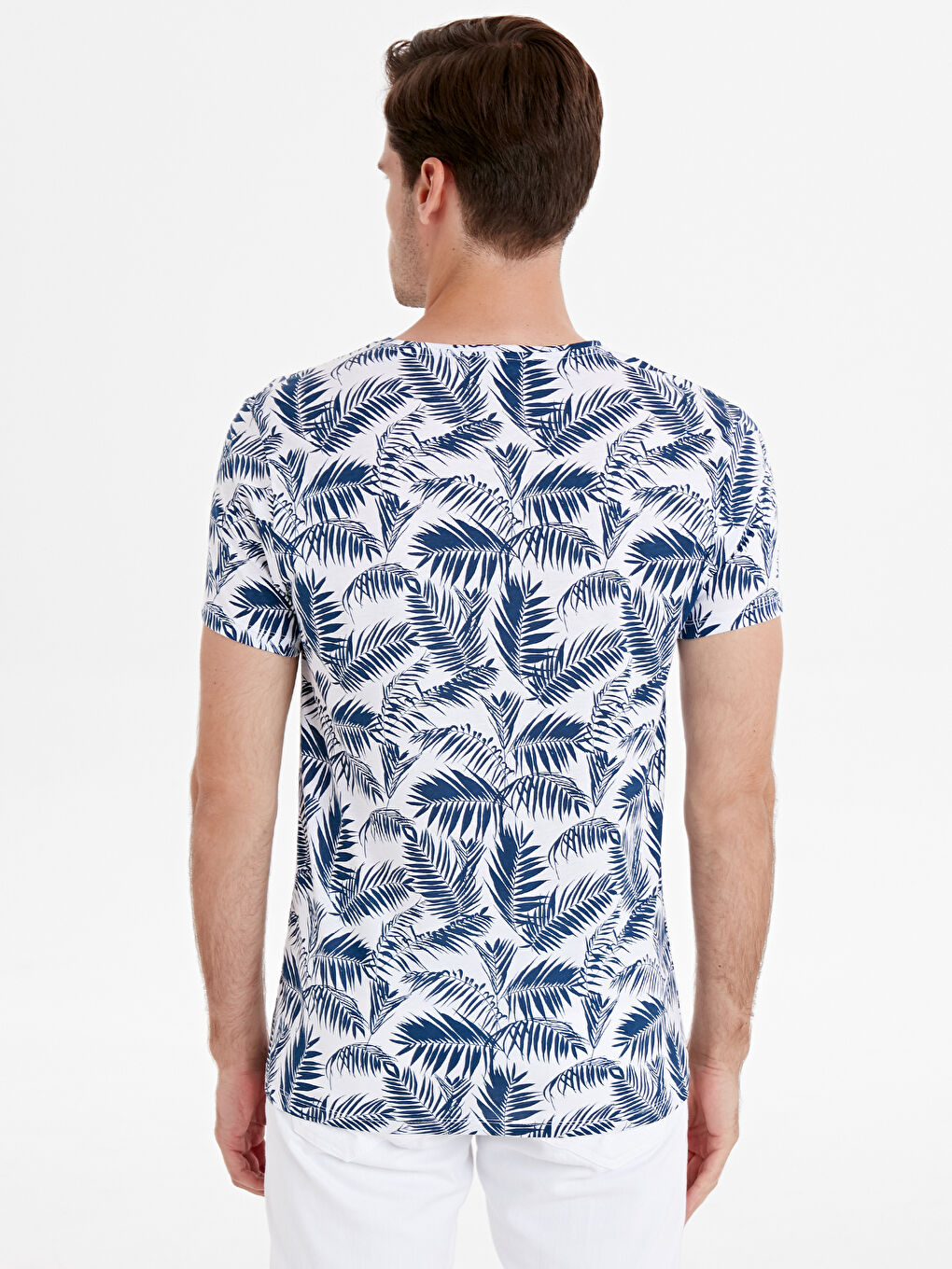 Beyaz Bisiklet Yaka Penye Erkek Tişört-2