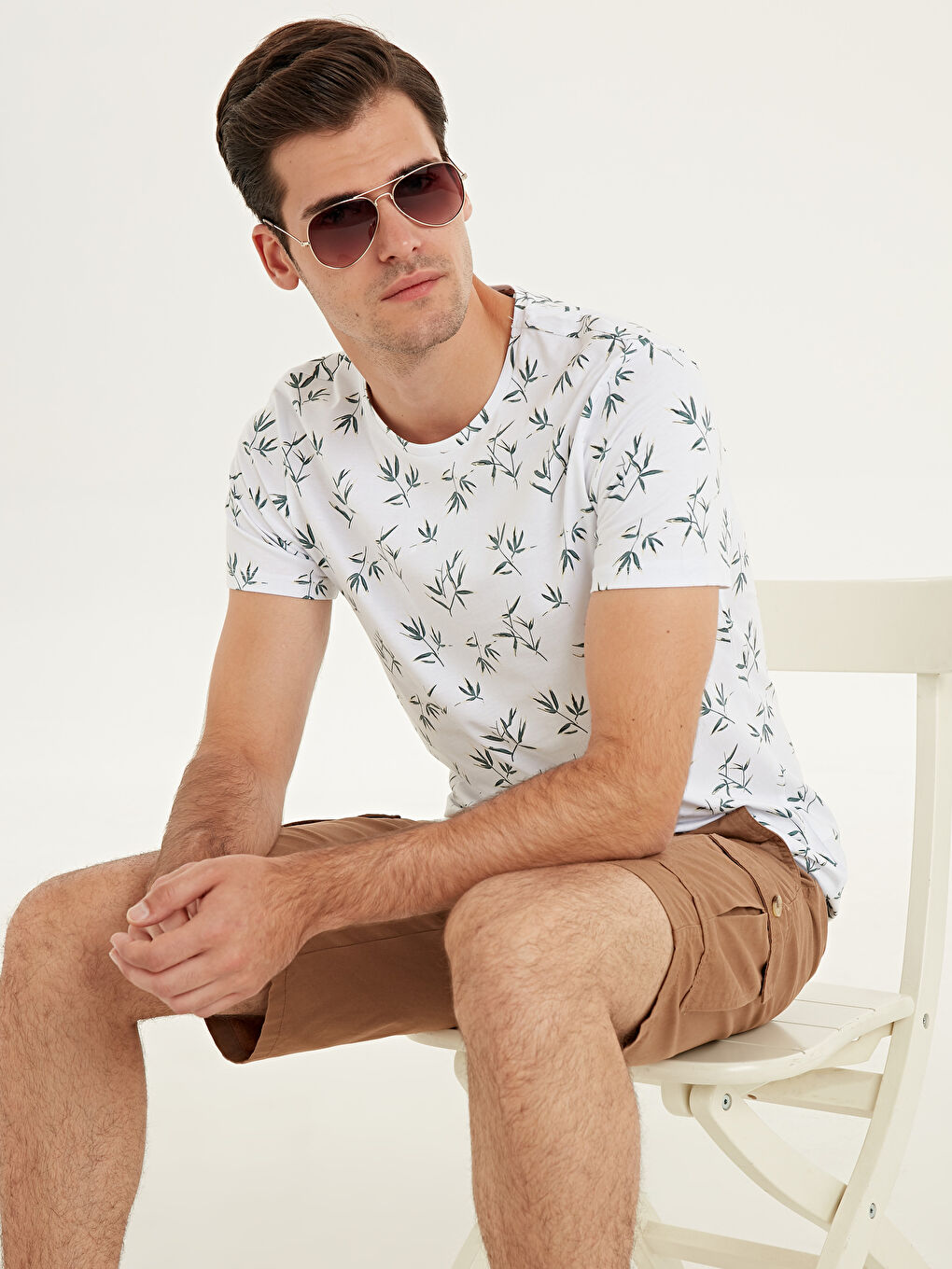 Beyaz Bisiklet Yaka Penye Erkek Tişört