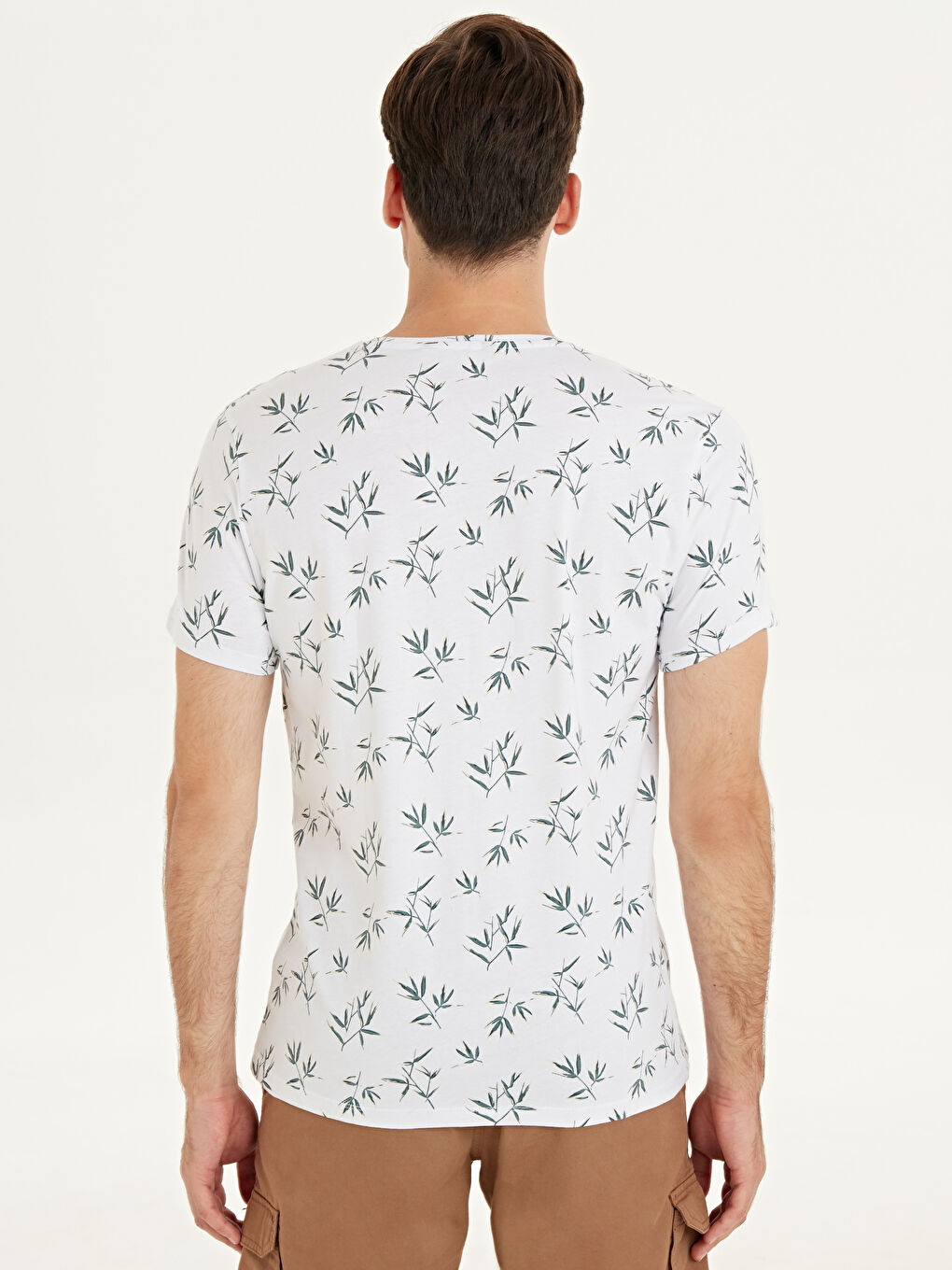 Beyaz Bisiklet Yaka Penye Erkek Tişört-3