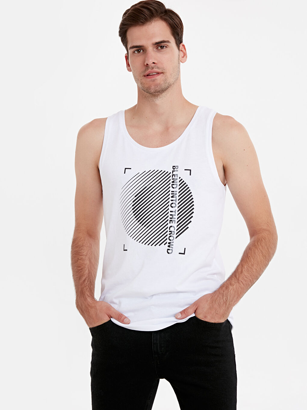 Beyaz Penye Erkek Kolsuz Tişört